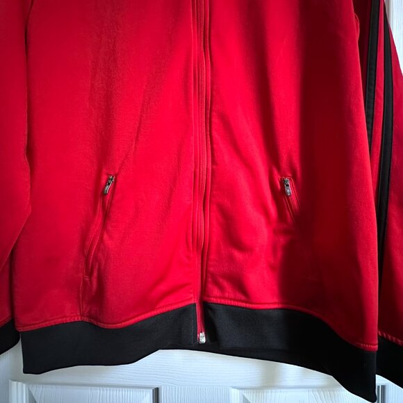 Adidas Athletic Track Jacket Boy’s XL 18 Full Zip Red Black 3 Stripes Mock Neck - Picture 4 of 10